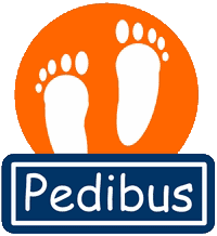Logo pedibus piedi bianchi su cerchio arancione