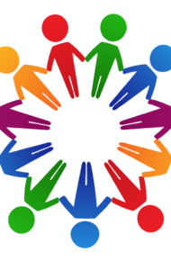 Icona gruppo omini colorati in cerchio